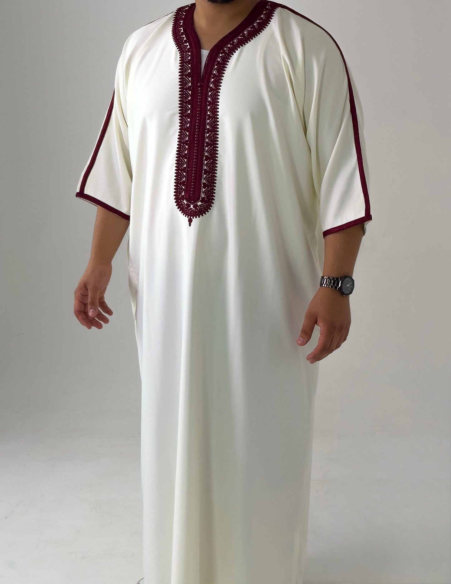 White & Red Moroccan Thobe Al-Hadiyah Collection
