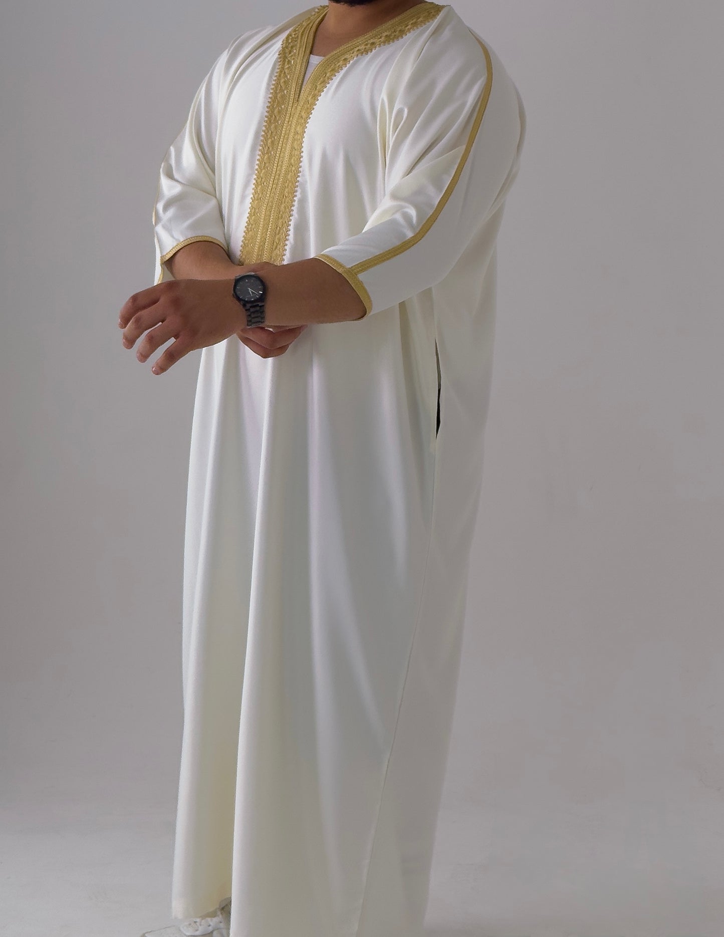 White & Gold Moroccan Thobe Al-Hadiyah
