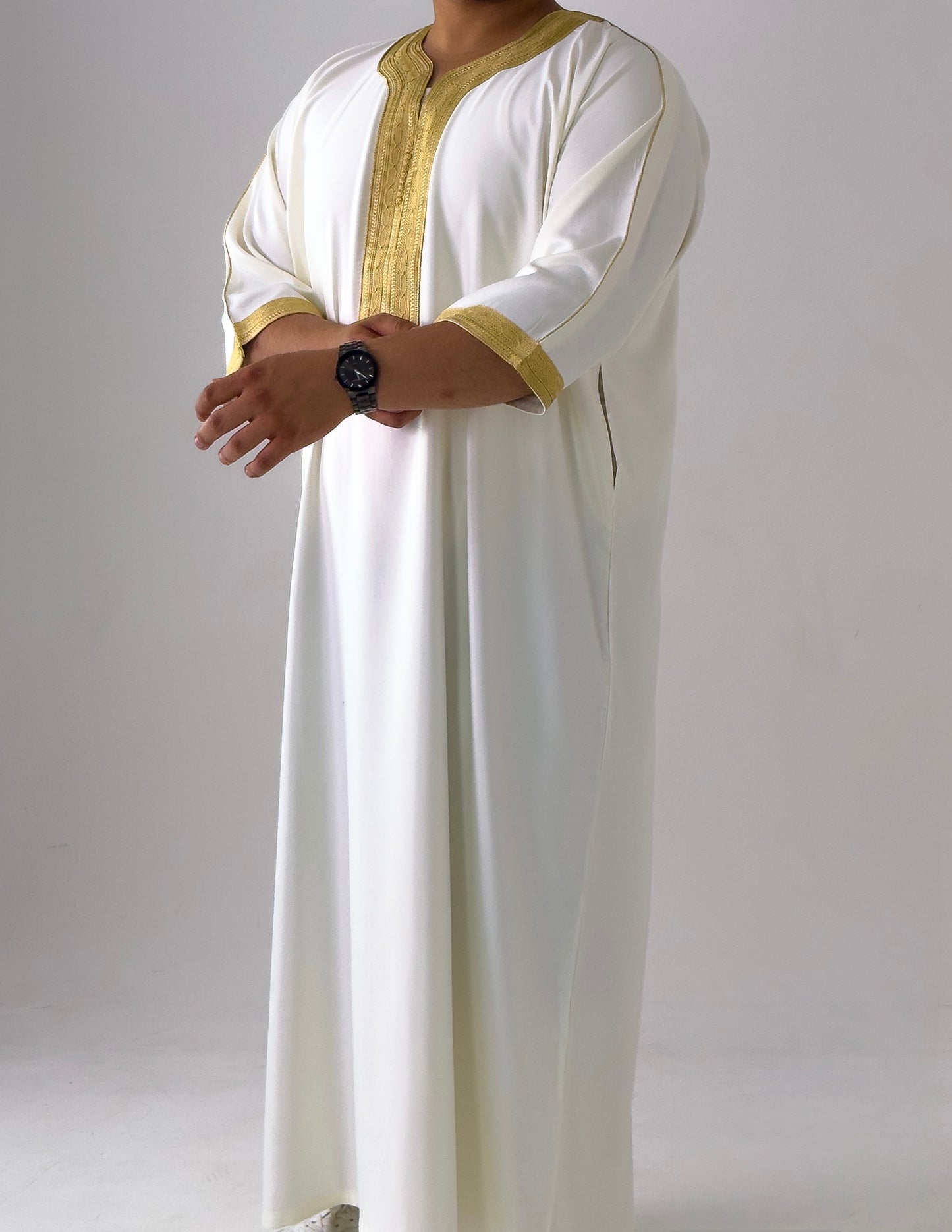 White & Gold Moroccan Thobe Al-Waha Collection