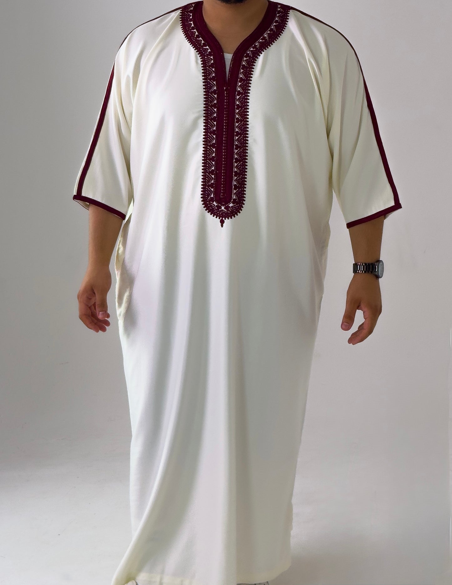 White & Red Moroccan Thobe Al-Hadiyah Collection