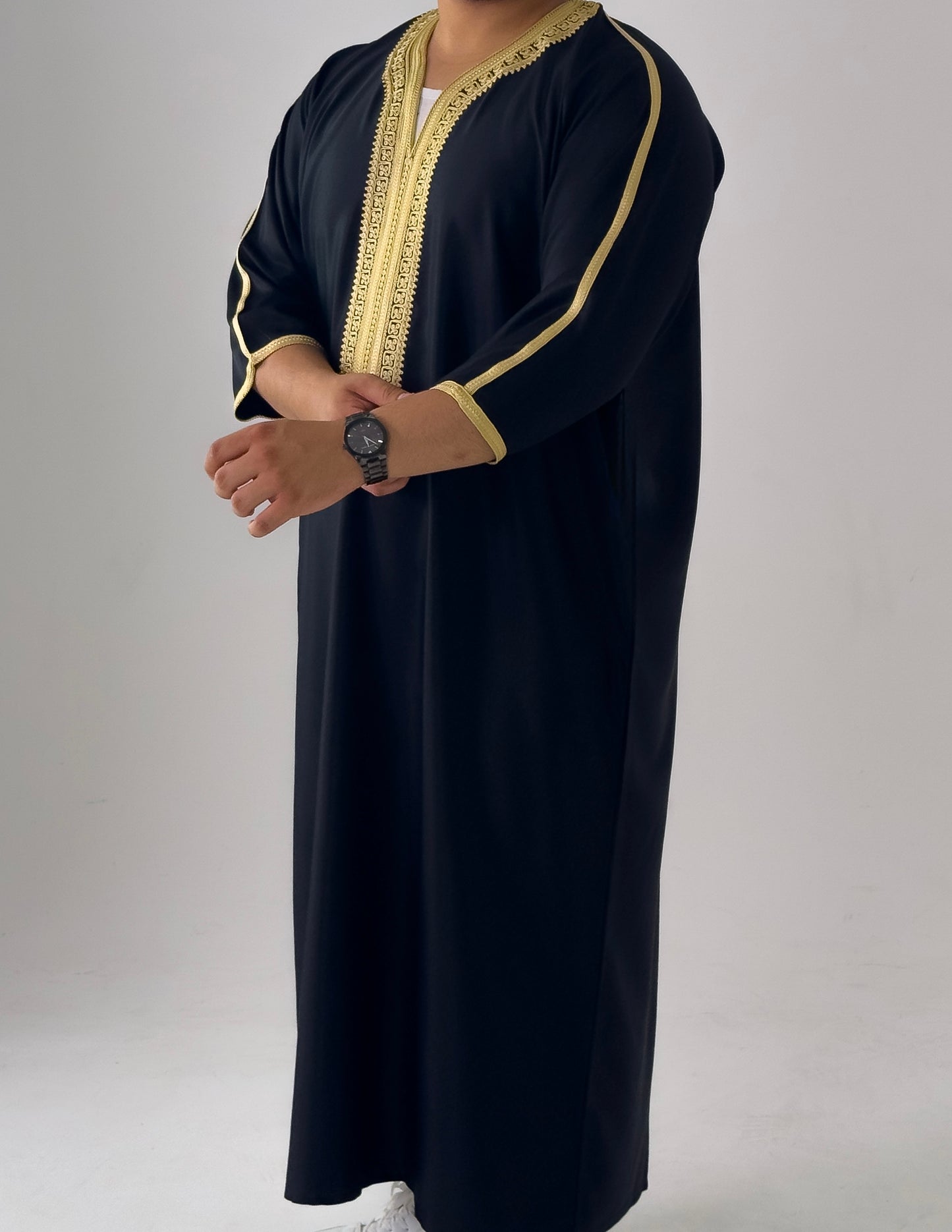 Black & Gold Moroccan Thobe Al-Hadiyah Collection
