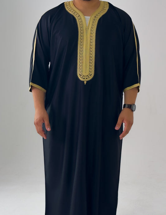 Black & Gold Moroccan Thobe Al-Hadiyah Collection