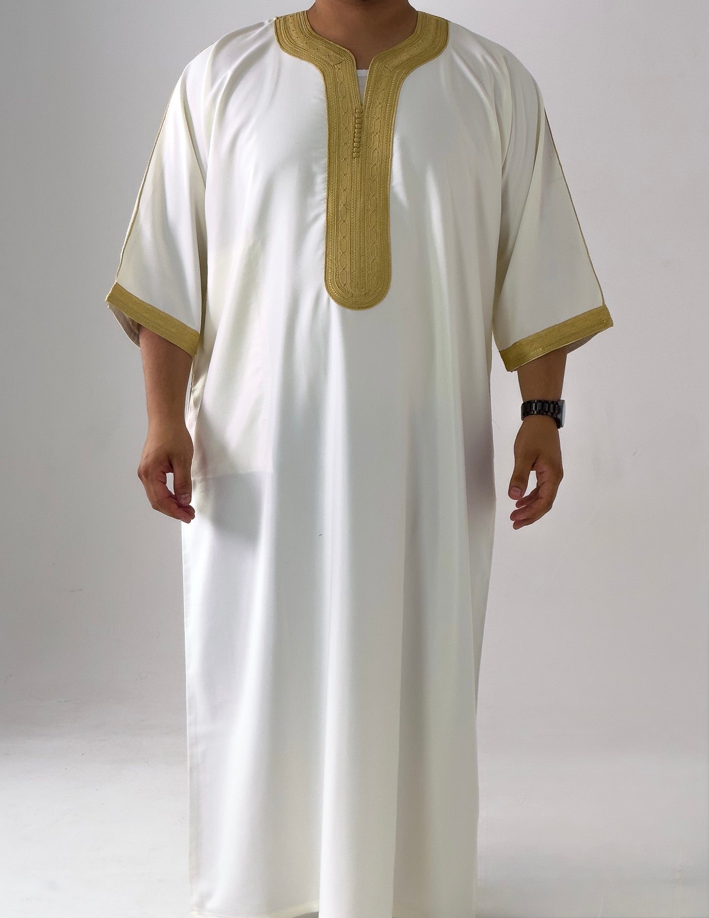 White & Gold Moroccan Thobe Al-Waha Collection