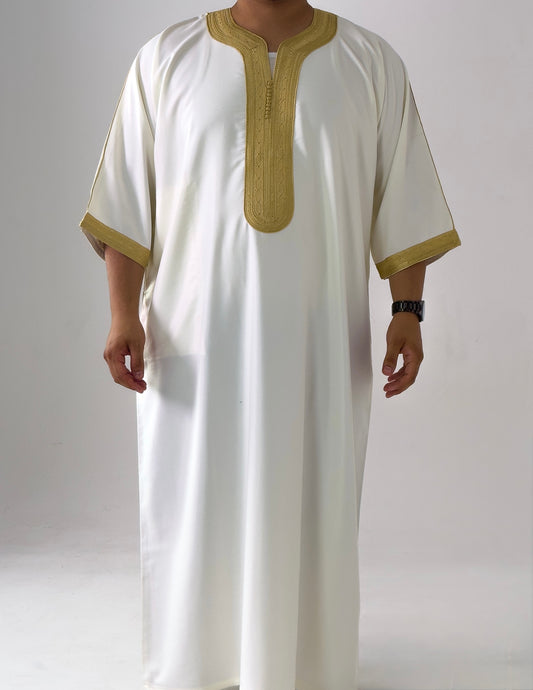 White & Gold Moroccan Thobe Al-Waha Collection