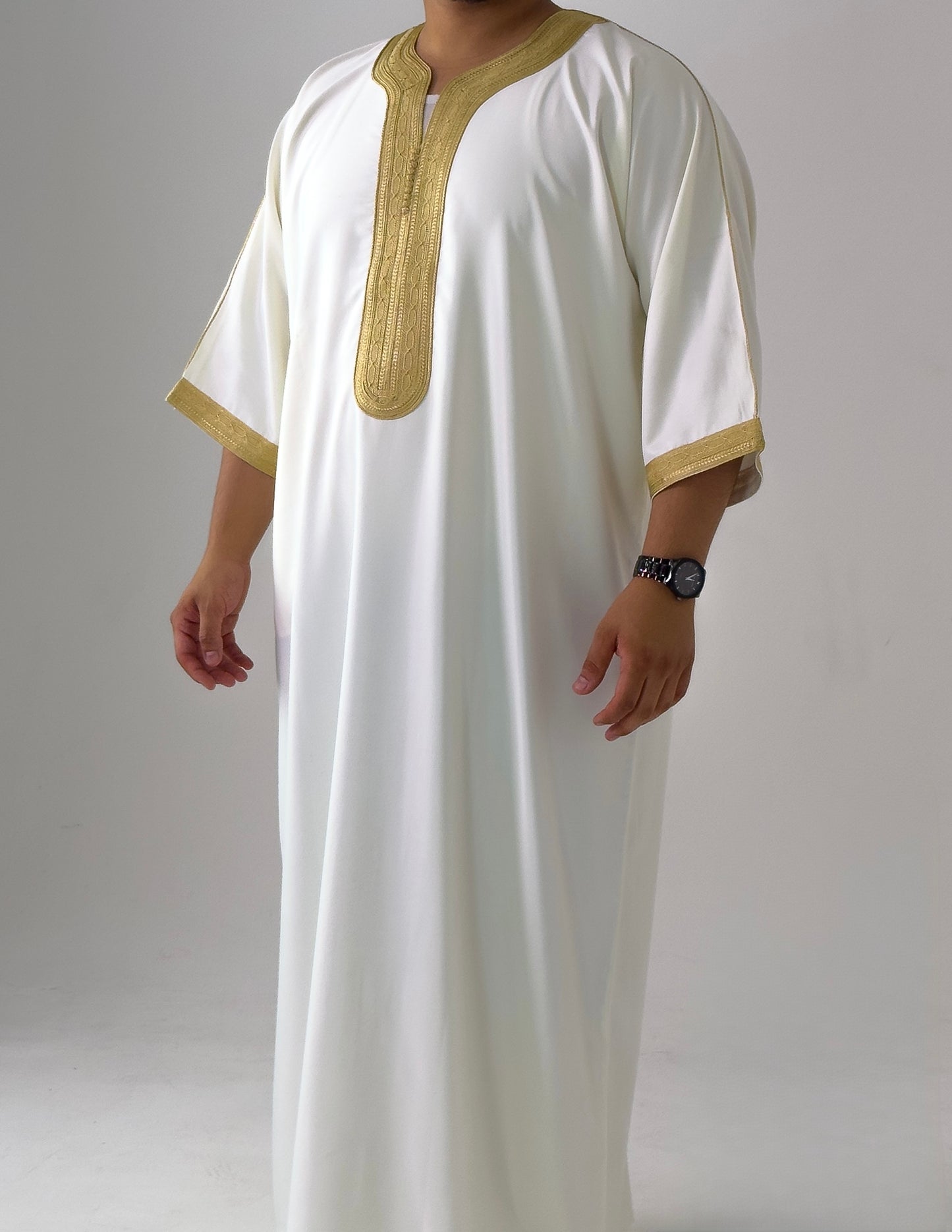 White & Gold Moroccan Thobe Al-Waha Collection